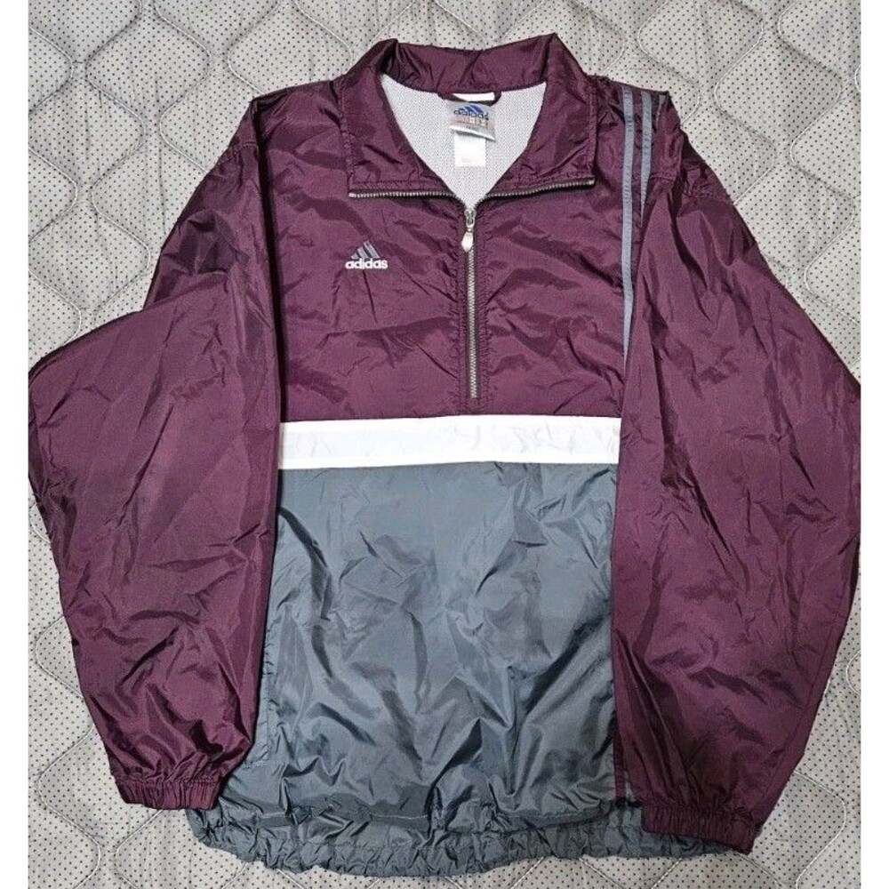 Vintage Adidas Windbreaker Pullover Jacket Half Zip Colorblock 3 Stripe Mens XL - Picture 6 of 16